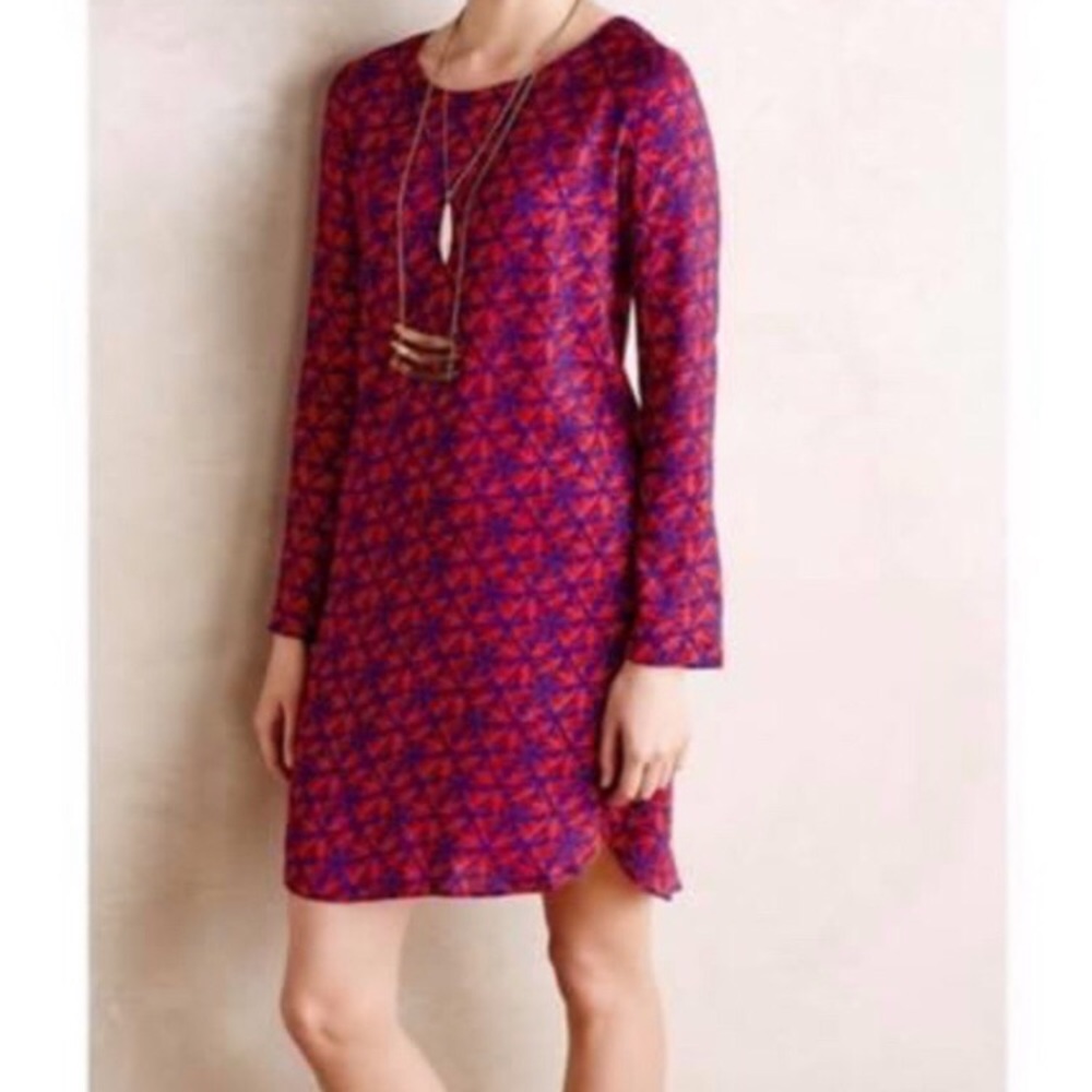 11 1 TYLHO Anthropologie red blue bird dress S EUC